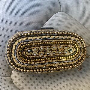 Lulu Guinness Black and Gold Beaded Wristlet